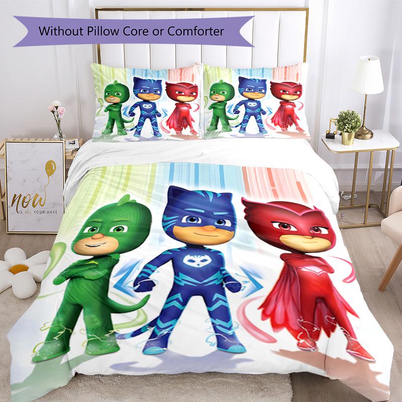 3pcs PJ Marks2 Design Cover Set - HD Printed Bedding with 1 Cover and 2 Pillowcases - Perfect for Home and Dorm Decor