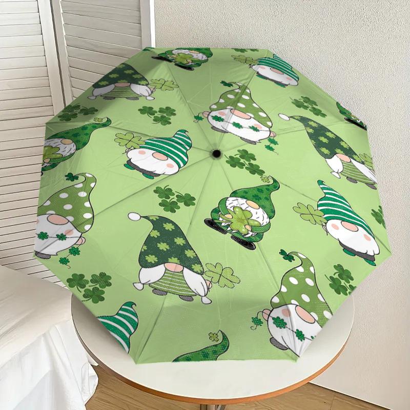 1PC Gnome Shamrock Automatic Open/Close Umbrella Compact Folding Umbrella with 8-Rib Shaft lightweight esign, Highquality Fabric1141A