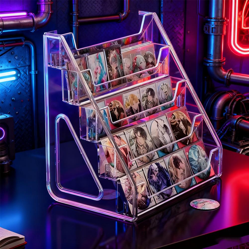 5-Tier Clear Acrylic Anime Brooch Pin Display Rack Desktop Step Shelf Collectible Storage for Figurines Badges