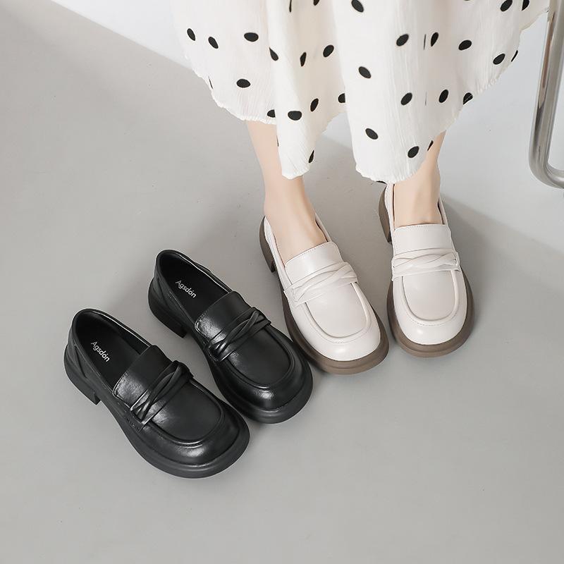 Augustine small leather shoes women's retro style 2025 new platform thick heel loafers Internet celebrity fried street single shoes tide