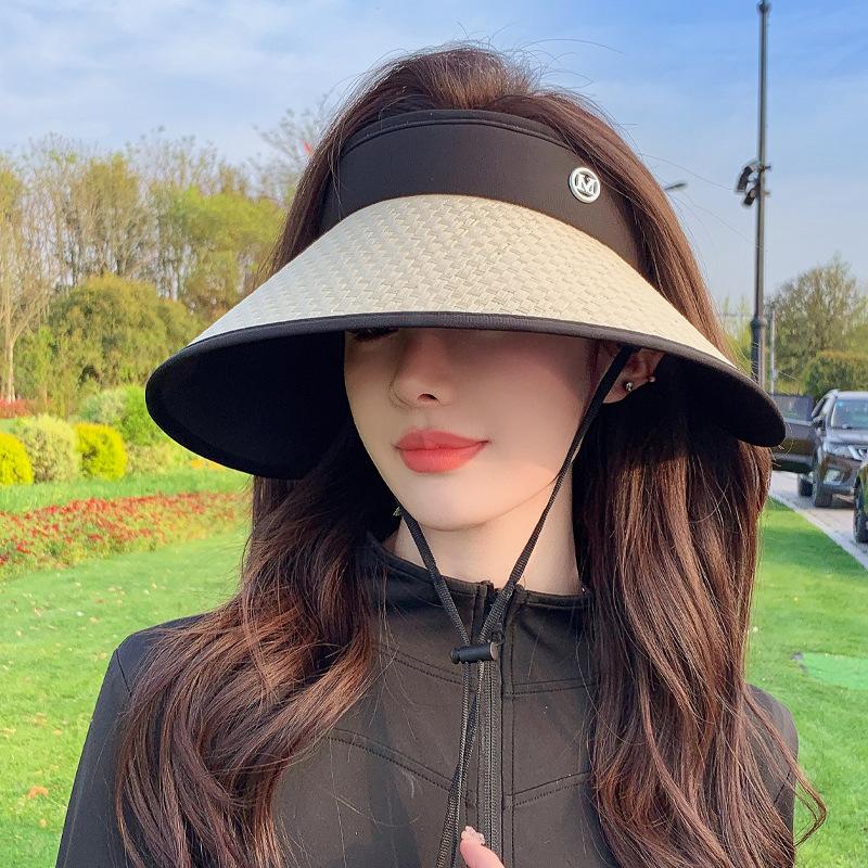 Summer New Hat Women's Big-brimmed Empty Top Hat Outdoor Cycling Sun Hat Portable Windproof Sun Hat