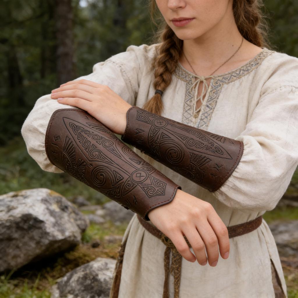 1pc Medieval Cosplay PU Leather Armor Arm Warmer Lace-Up Men Viking Pirate Knight Gauntlet Wristband Bracer Steampunk Accessory