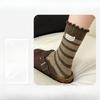 Female Spring and Autumn Thick Thread Aguel Edge Cloth Label In The Tube Pile Pile Cotton Socks
