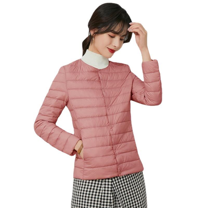 Neue leichte Daunenjacke für Damen, weiße Entendaunen, Herbst- und Winterfutter, Rundhalsausschnitt, V-Ausschnitt, zwei Tragemöglichkeiten, große Größe, schlanker Kurzmantel