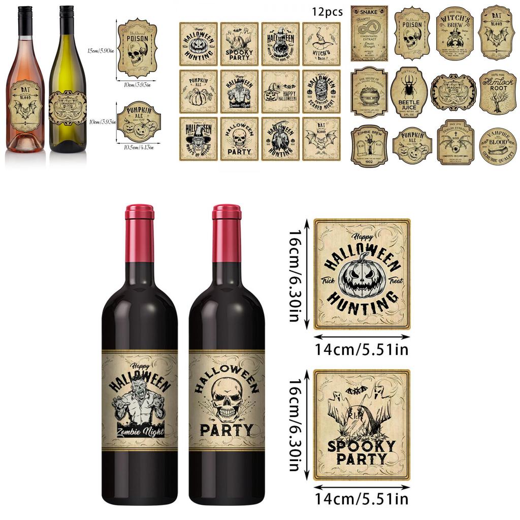 Halloween Vintage Flaschenaufkleber mit Kürbiskopf-Dekor zur Dekoration des Partyortes