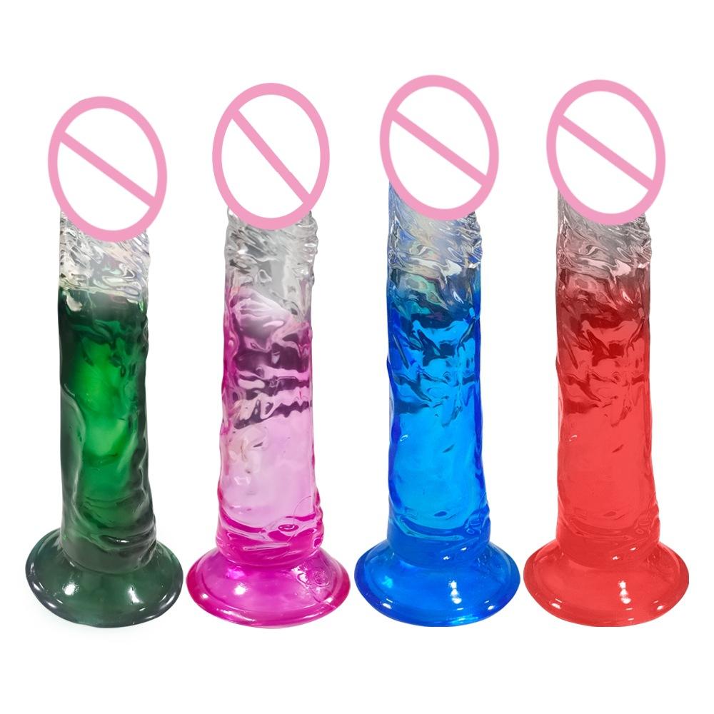 Gradient Transparent Crystal Sucker Simulation Penis Female Masturbation Couple Flirting Dildo Sexy Adult Toys