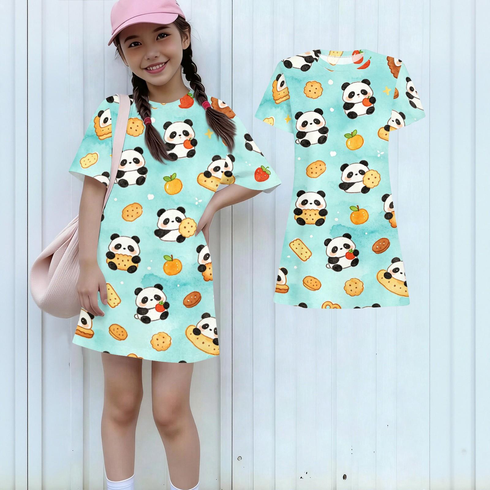 

Girls Loose Fit Short Sleeve Dress Lightweight Round Neck Casual Animal Print Summer Dress for Kids Comfortable Daily Wear 160 циан