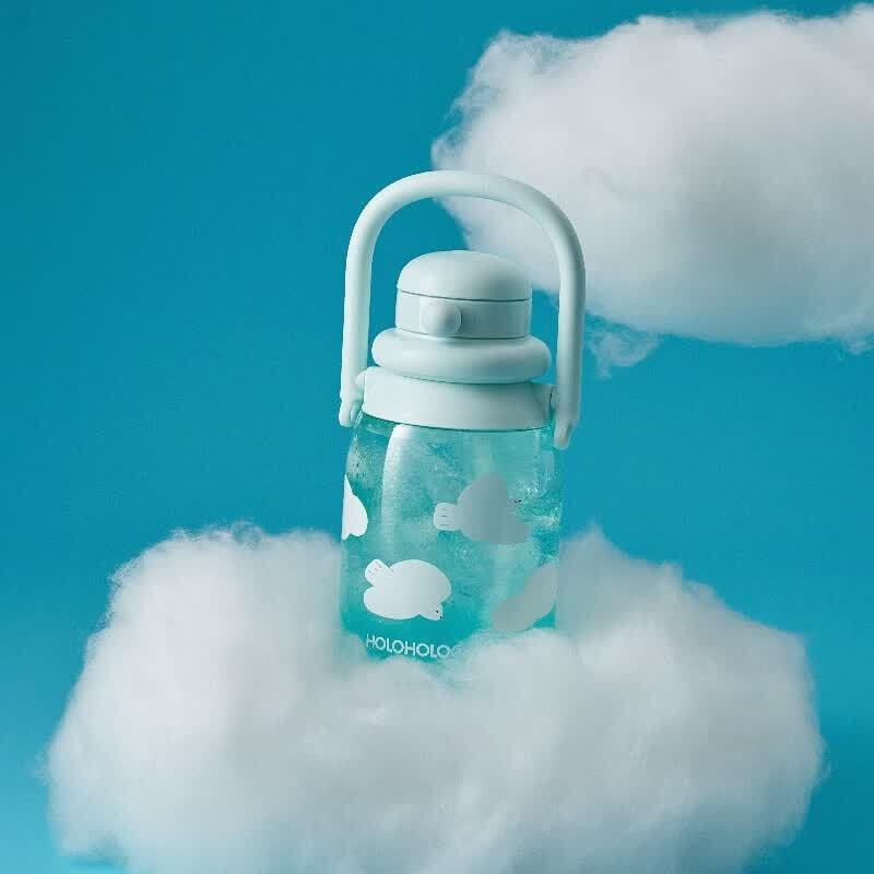 HOLOHOLO Magritte 1000ml Dual-Drink Glass Water Bottle with Shoulder Strap
