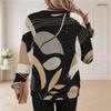 Women Plus Size Round Neck Long Sleeve Ribbed Cuffs Geometric Printed Sweatshirt