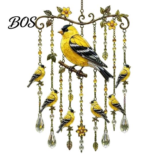 Soothing Garden Decor Graceful Bird Wind Chimes, Chimes for Outside, Metal Imitation Stained Glass Hanging Suncatchers with Crystal Pendants