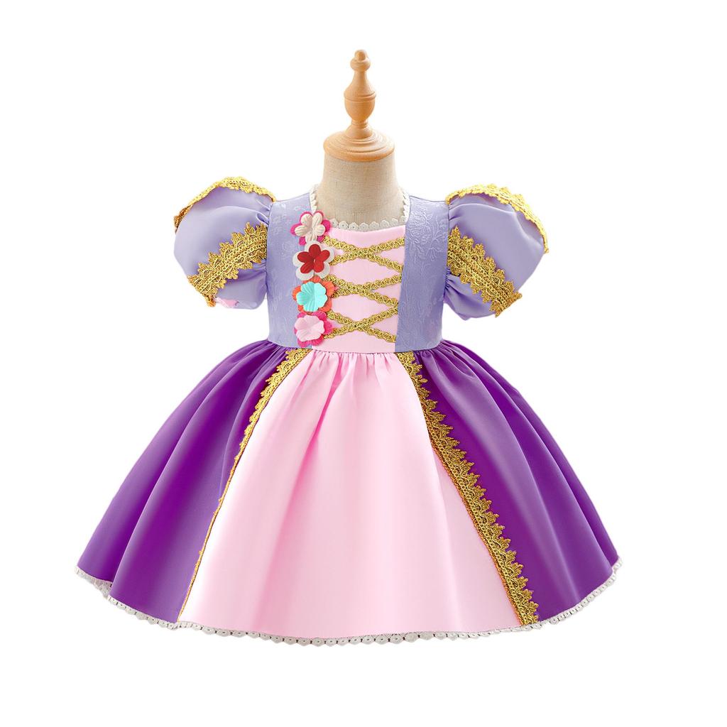 Rapunzel Princess Dress - Girls' Satin Mesh Evening Gown Cosplay Costume