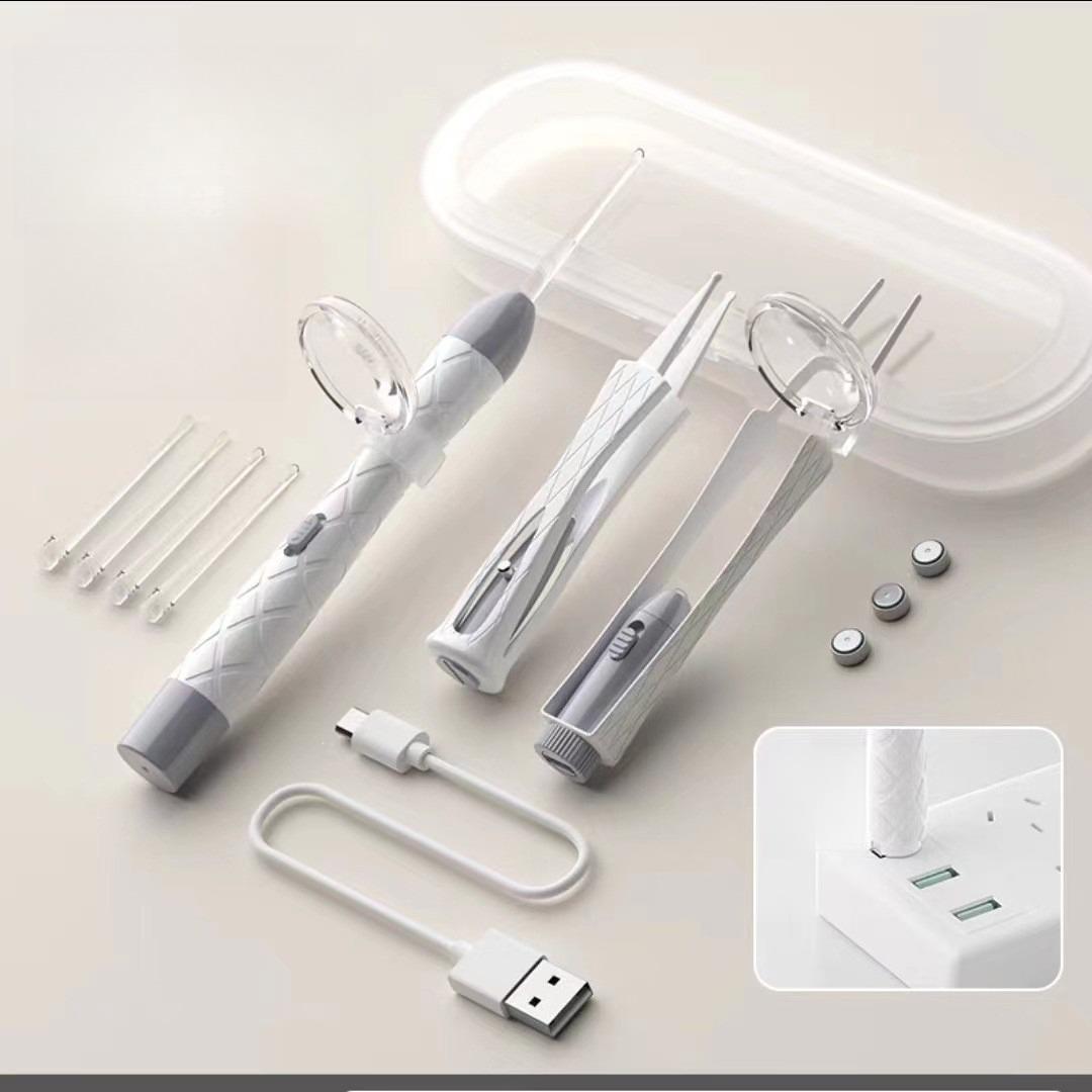 Illuminated Earpick Set, Ear Cleaning Tool, Visual Charging Earpick, Illuminated Nasal Mucus Clip, Ear Tweezers