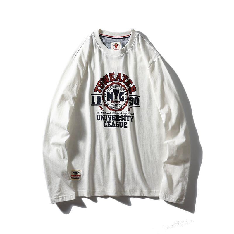 American Retro Print Pure Cotton Long Sleeves T-Shirt Men s 2024 New Arrival Bottoming Shirt Export Export Men s Clothing Cotton T-shirt White 3XL