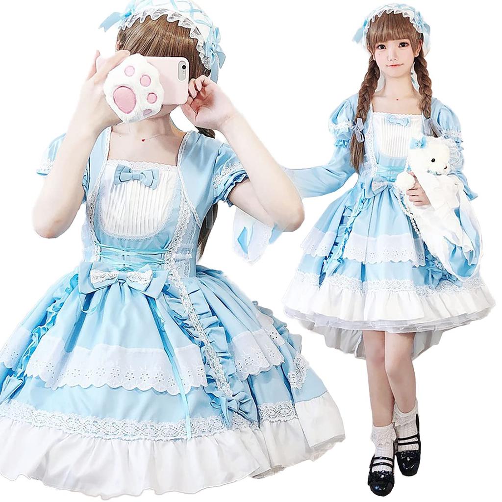 [Milky Time] Fishtail Lolita Dress with Maid Hemline, 2-Way (Blue)