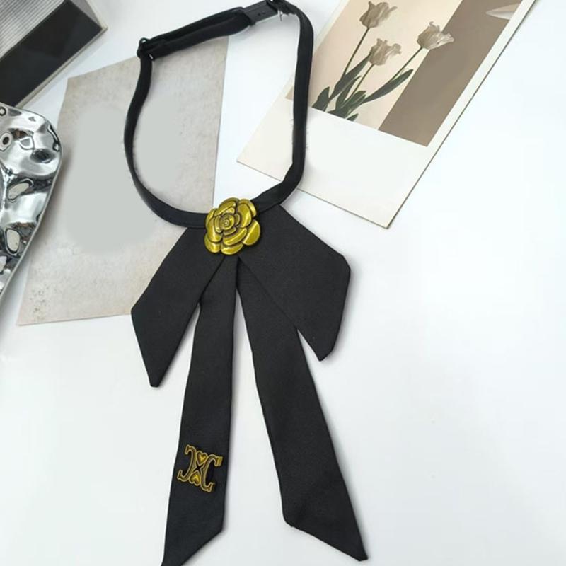 Metallic Rose Flower Bowtie Neck Accessory For Formal Casual Occasion Adjustable Design Easy To Wear Neck Tie for Women