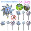 5/10 Stück 8 Blätter Vogelabwehr Windmühlen-Spinner Multifunktionaler DIY-Vogelschreck Silberfarbiger Laser-Windrad für Garten Obstgarten