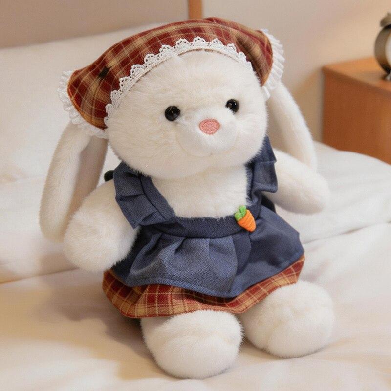 Sweet Sen Mi Dou Rabbit Plush Toy with Bib Apple Outfit Stuffed Bunny Doll for Kids Girls Gift Pink 20cm