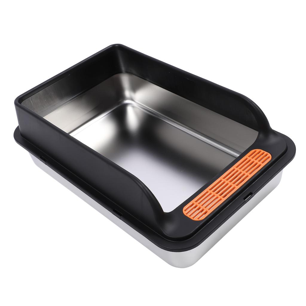 Large Metal Litter Box Stainless Steel Anti Splashing High Sided Kitty Litter Tray with Pedal Filter for Indoor Cats