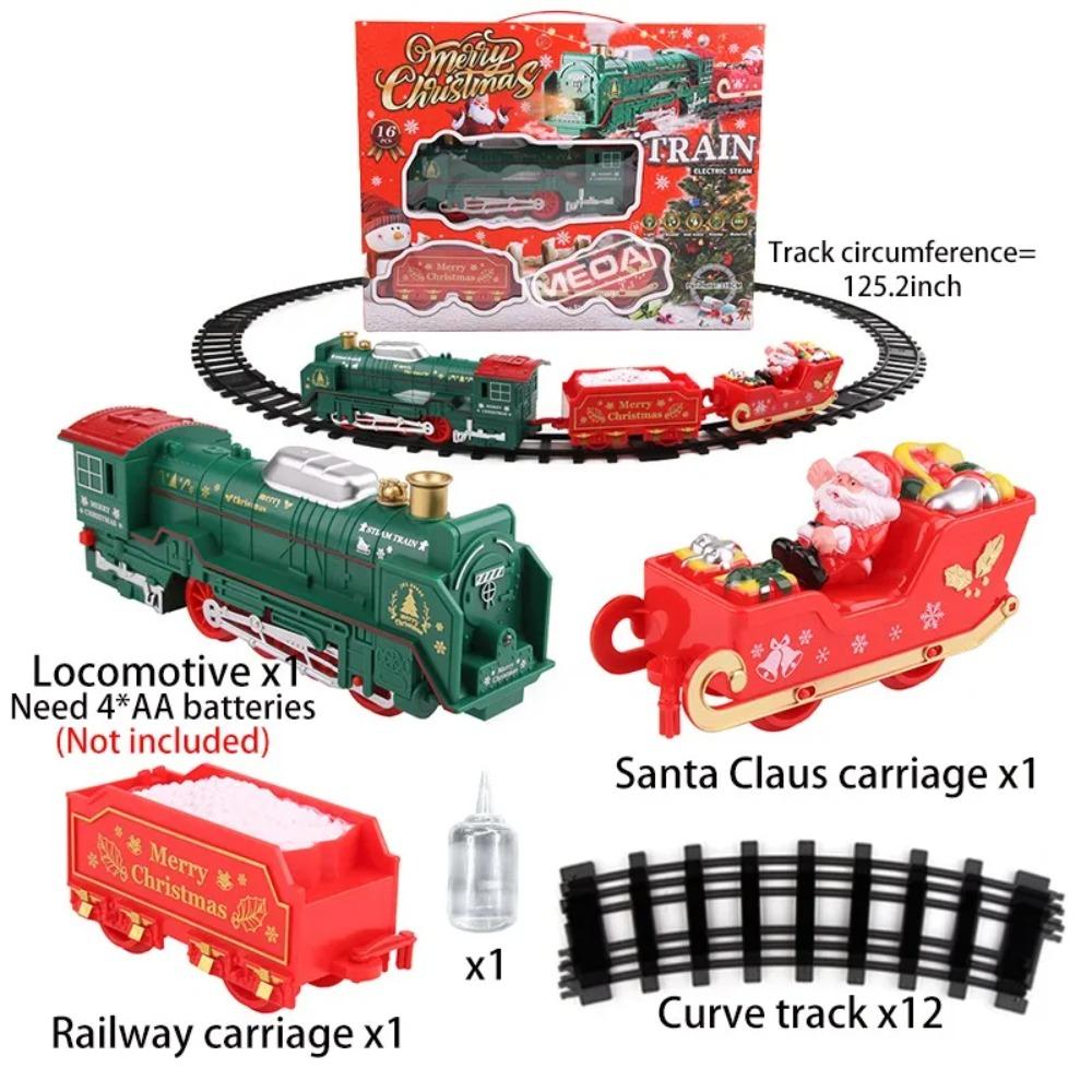 Battery Powered Christmas Electric Trains Toy with Light&Sound Xmas Rotating Christmas Star Decoration Railway Track Vehicle
