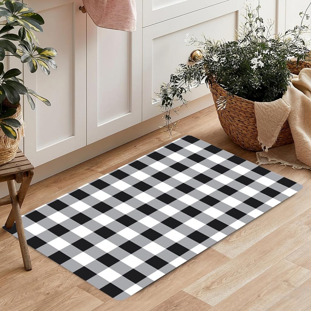 Black and White Plaid Kitchen Floor Mat Decor Carpet for Living Room Bedroom Hallway Balcony Rugs Bath Entrance Doormat Decor