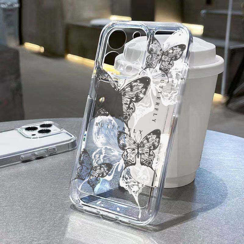 

Прозрачный чехол для телефона с золотым контуром бабочки для серий iPhone 17 16 15 14 13 12 11 16E Pro Max Plus Двухслойная защита iphone 17 ProMax