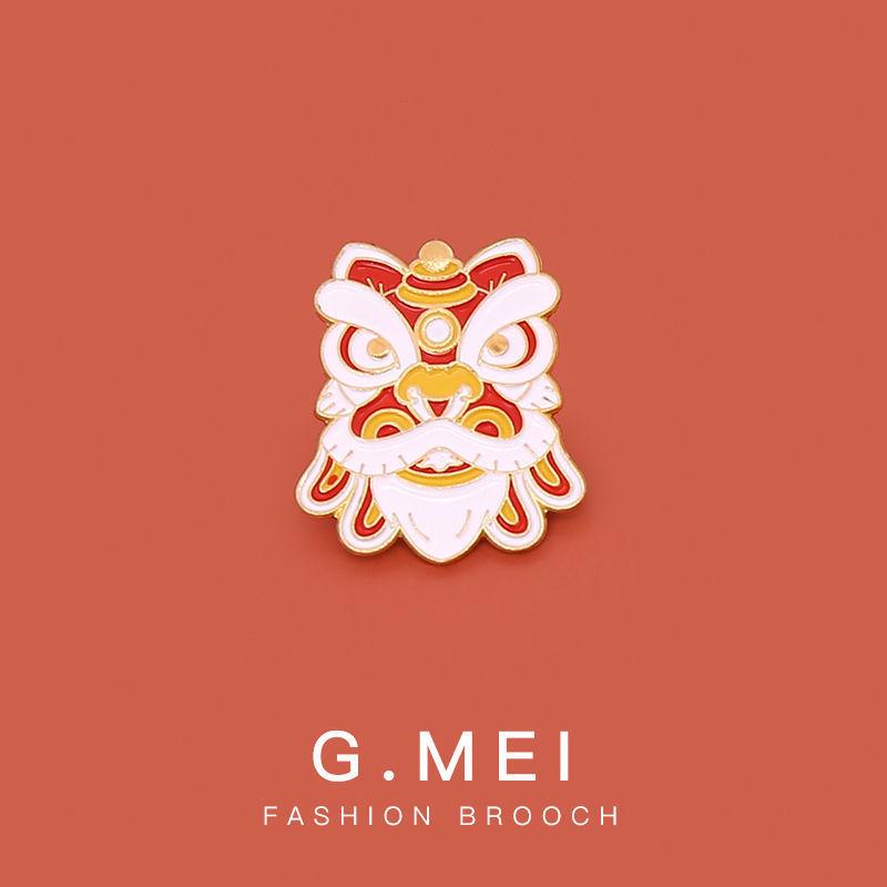 Chinese Lion Dance Brooch Spring Festival Auspicious Festive Gift Metal Badge Pin Fixed Clothes Bag