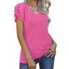 Ladies Summer Knot Short Sleeve V Neck Solid Color Pullover T Shirt Top
