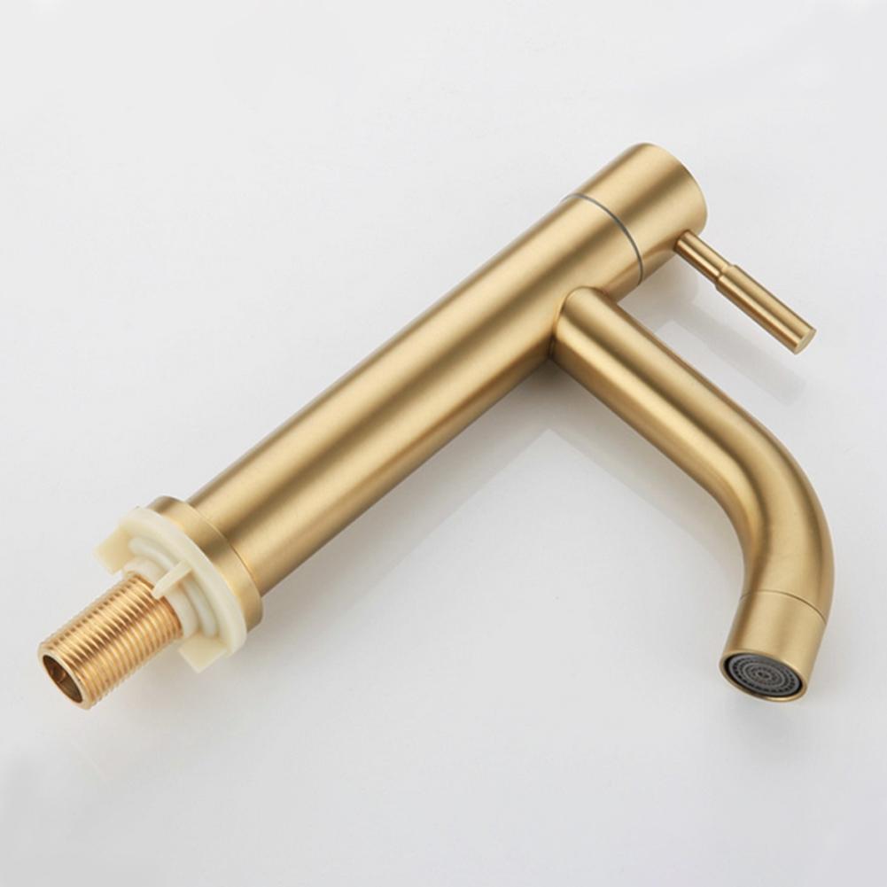 Brushed Gold Bathroom Basin Single Hole Cold Handle Shower Head Sink Faucet Bath