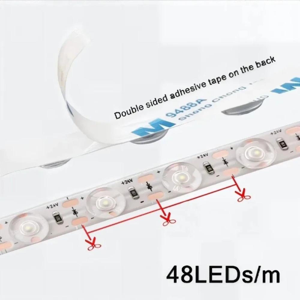 24V LED Strip Light 12mm 48LEDs/M Flexible Rope Light SMD with Lens Self-Adhesive Tape for Bedroom Mirror DIY Home Decoration