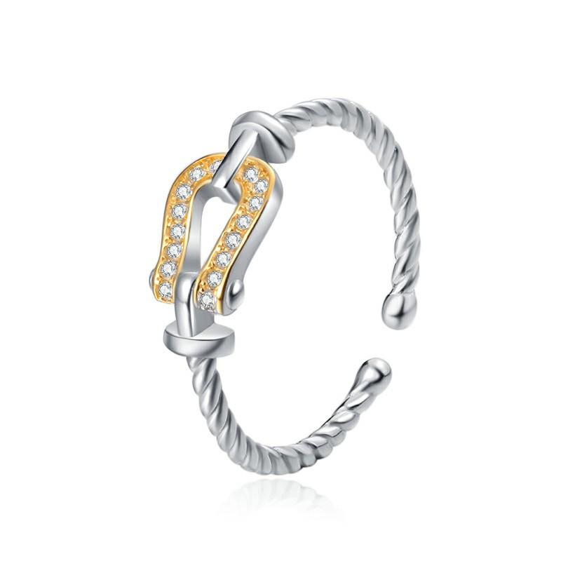 

Кольцо из стерлингового серебра S925 с инкрустированным бриллиантами золотом контрастного цвета в форме подковы, легкое, роскошное, модное, изысканное, стильное кольцо