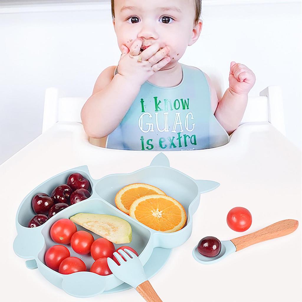 Children's Silicone Bib Silicone Dining Plate 6-Piece Set For Infant Supplementary Food Training Sucker Bowl Baby Divider Set