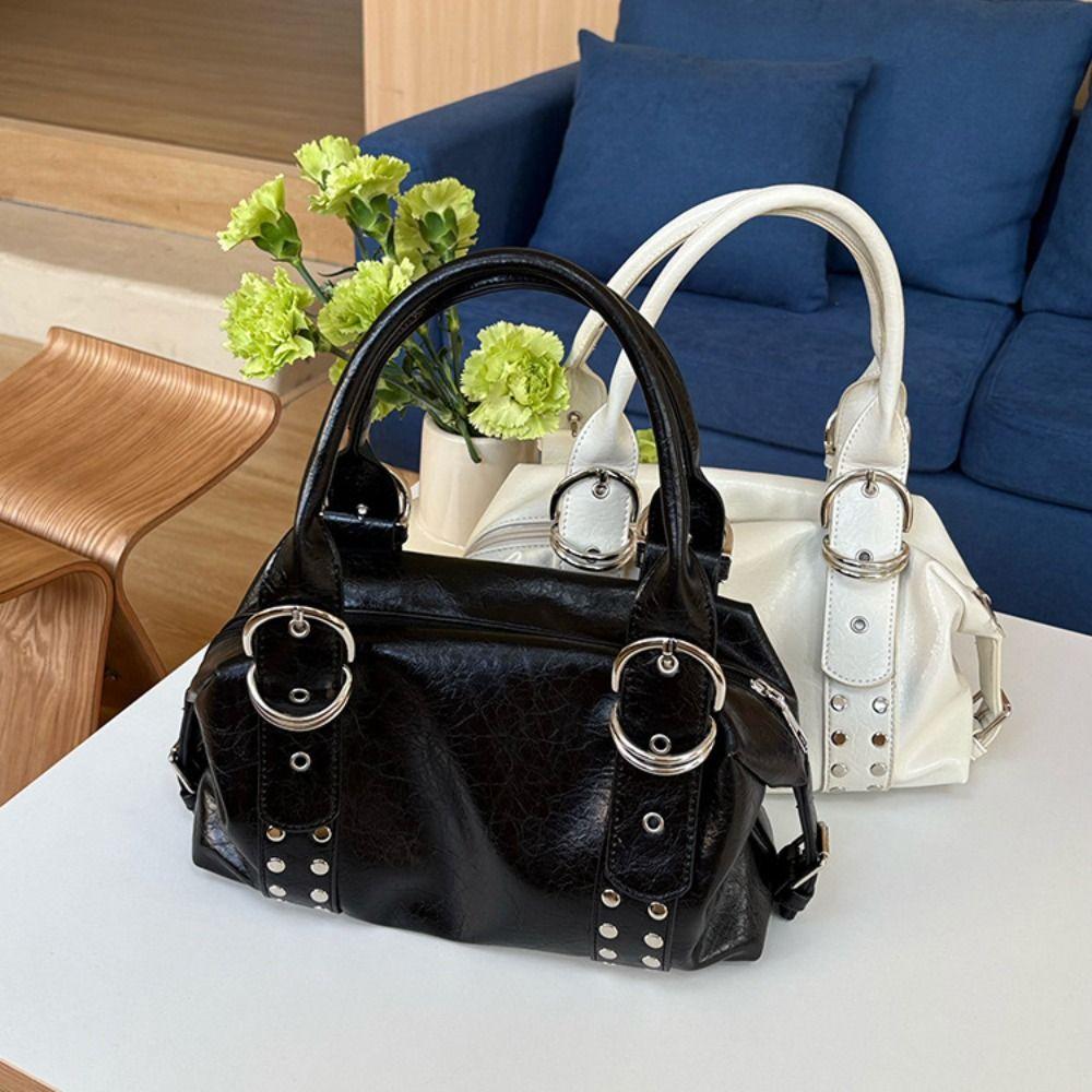 Pu Leather Retro Rivet Shoulder Bag Spicy Girl Motorcycle Bag Punk Tote Bag  Girls