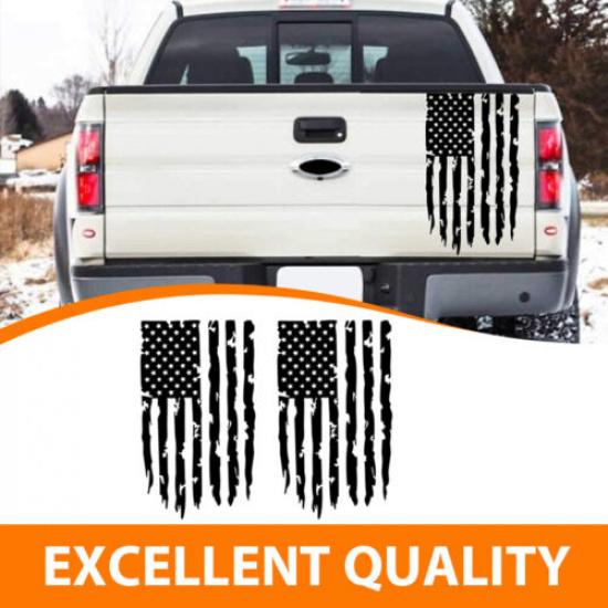 Fit Most Truck Tailgate Decal Sticker Made In USA Distressed American Flag Black