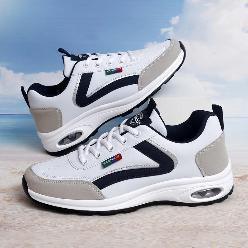 Men Luxury Sneakers Summer Thick Soled Fast Drying Anti Slip Height Increasing Walking Shoes PU Leather Footwear Tennis for Men