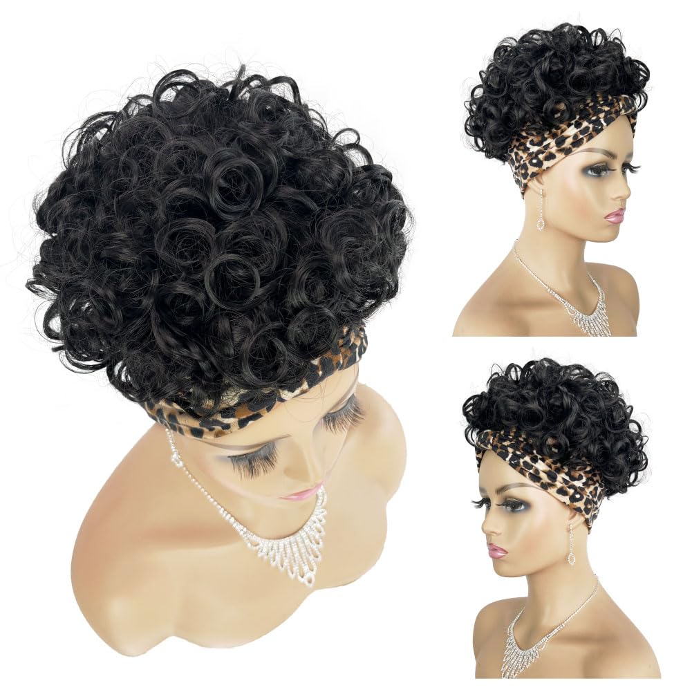 Large Curly Wigs With Headbands Attached For Black Women Synthitic Short Kinky Curly Wigs For Black Women With 2 Secure Clips