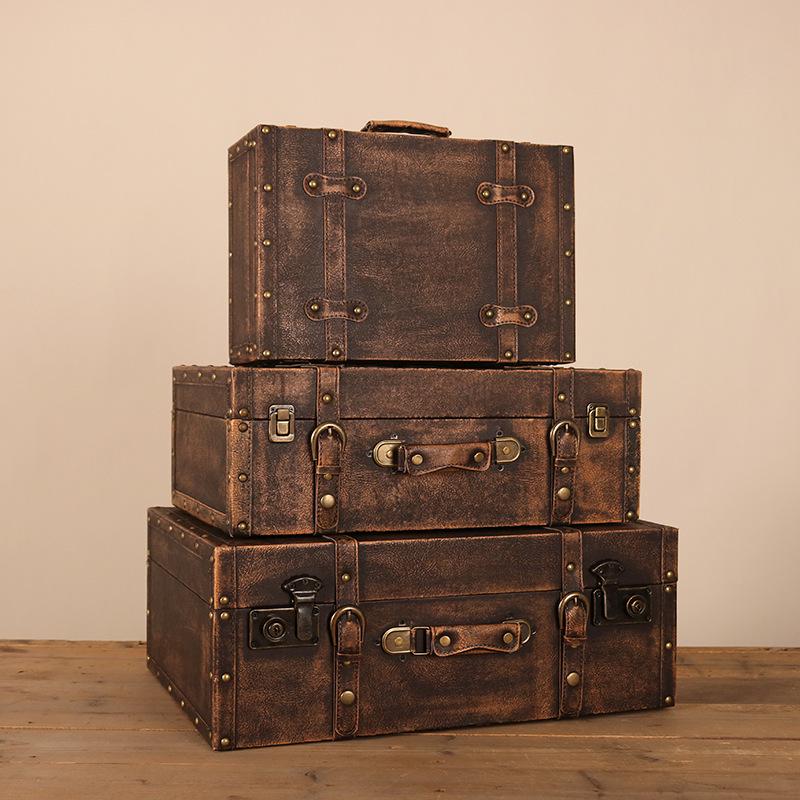 Europäische Vintage Holzkofferbox - Retro Lederkiste zur Aufbewahrung von Kleidung & Requisiten für Reisefotografie