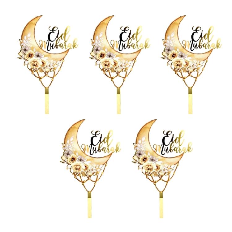 Pack of 5 Cake Toppers Set Cupcakes Toppers Eid Theme Food Safe Cake Pick Baking Accessories for Creative Party Decors