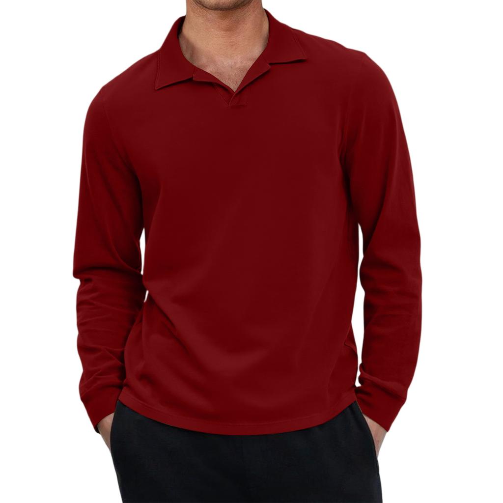 Men's Casual Retro Small V-neck Long-sleeved Top