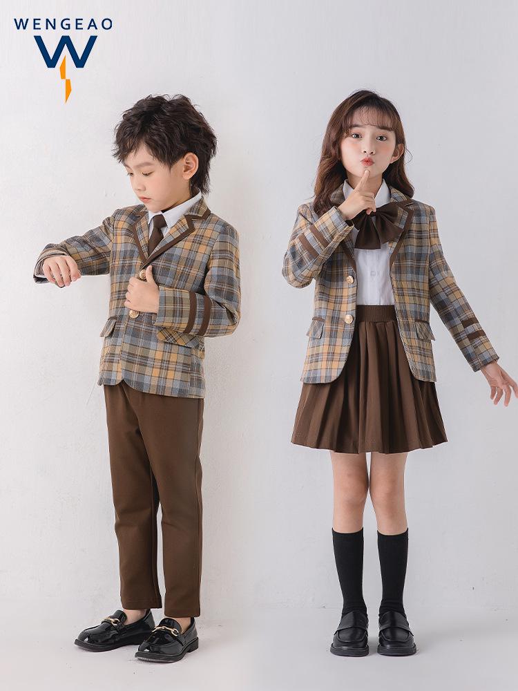 Children's British Academy Style Plaid School Uniform Set - Spring & Autumn
