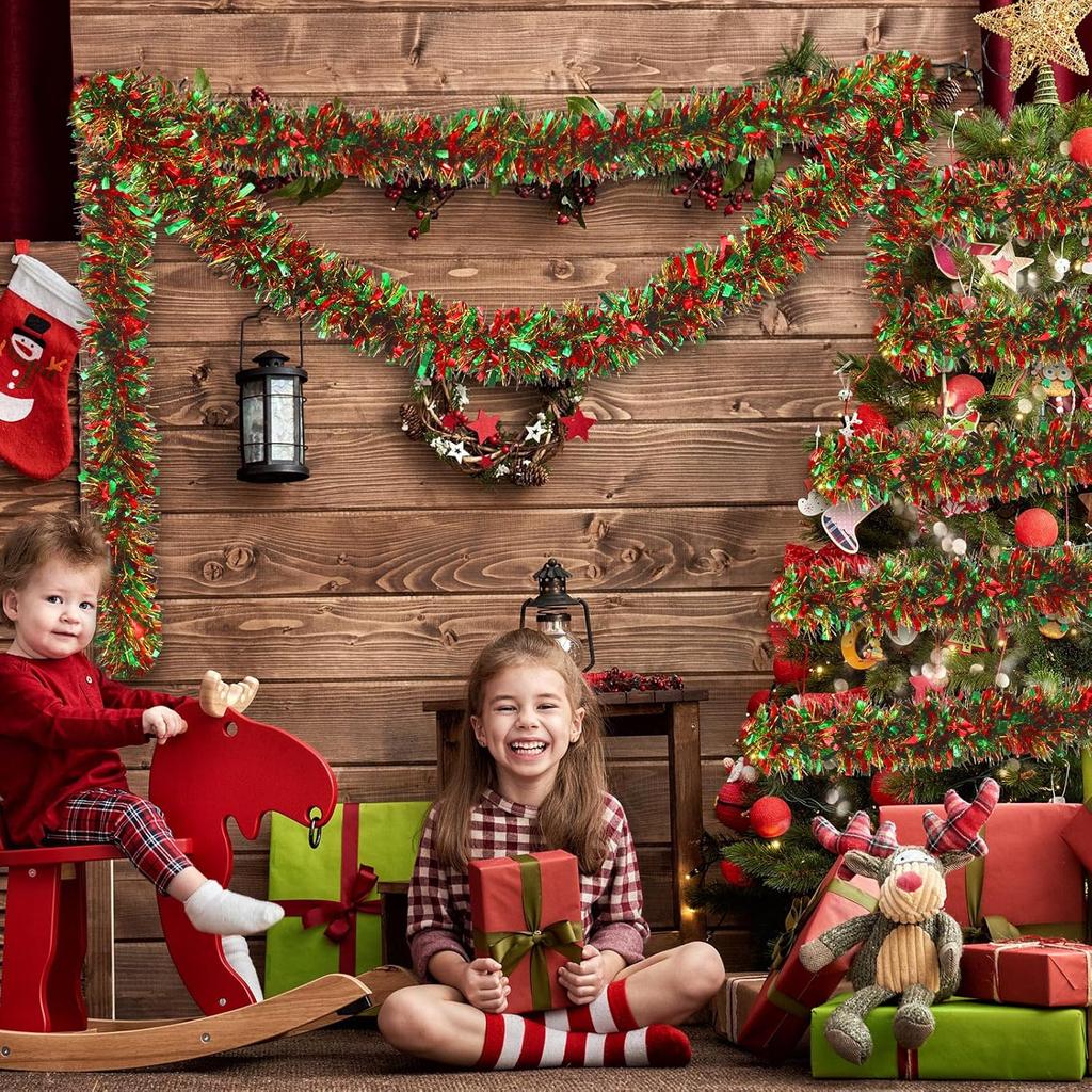 2/50M Christmas Tinsel Garlands Decoration Bar Tops Red Green Wreath Xmas Tree Ornaments Party Home Staircase Decor Pendant Prop