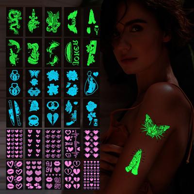Tatuaje luminoso de tigre y dragón para festival de música, para fiestas, bares y rostros, resistente al agua