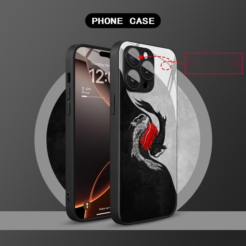 Скляний чохол для телефону з візерунком 'Карп Тайцзи' для iPhone 17 16 15 14 Pro Max 13 12 11 Pro 17 Air 16E 7 8 Plus XR XS X