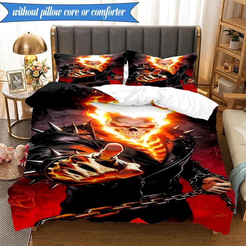 3PCS Rider On Fire Bedding Set,Including 1pc Duvet Cover And 2pcs Pillowcases Perfect for Bedroom, Dormitory, Fan Christmas gift