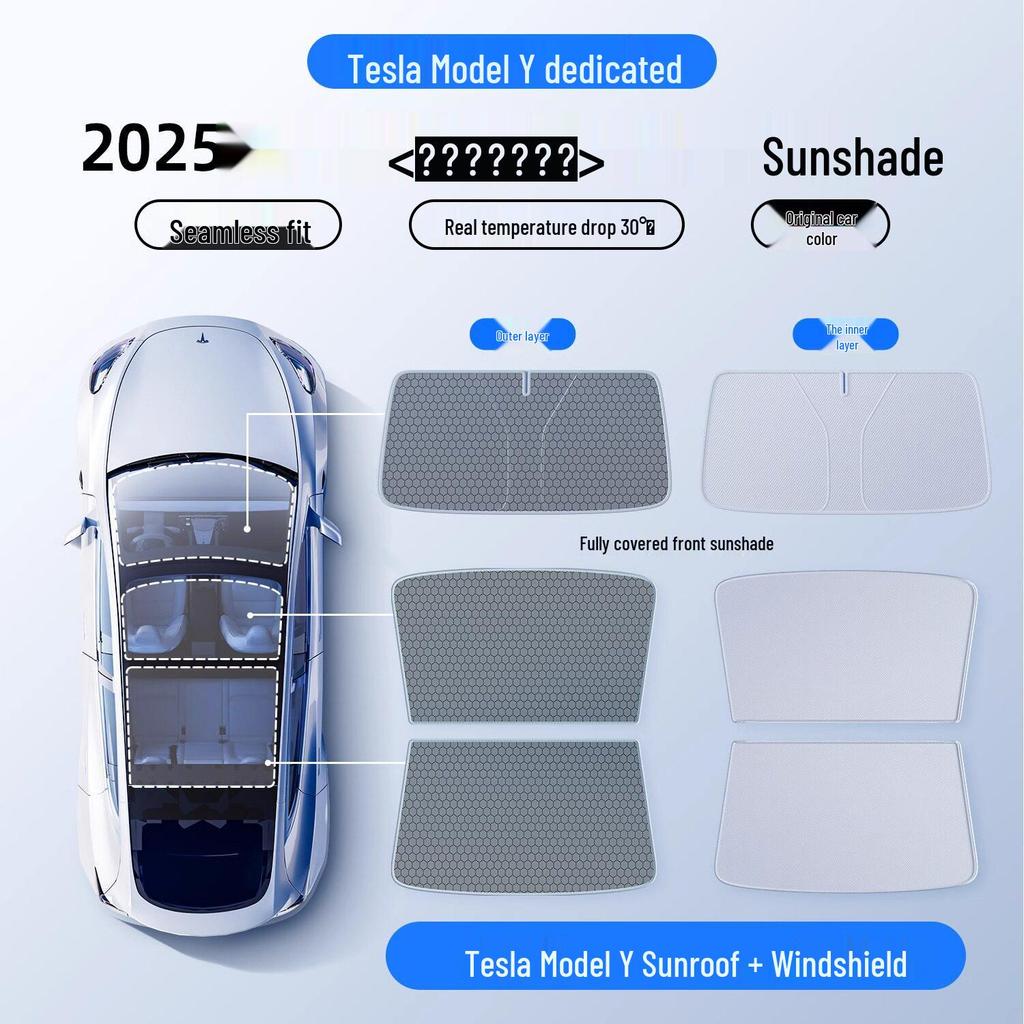 Compatible Sunshade for Tesla Model Y/3/YL: Sunroof, Front Windshield, and Rear Window Heat Insulation.