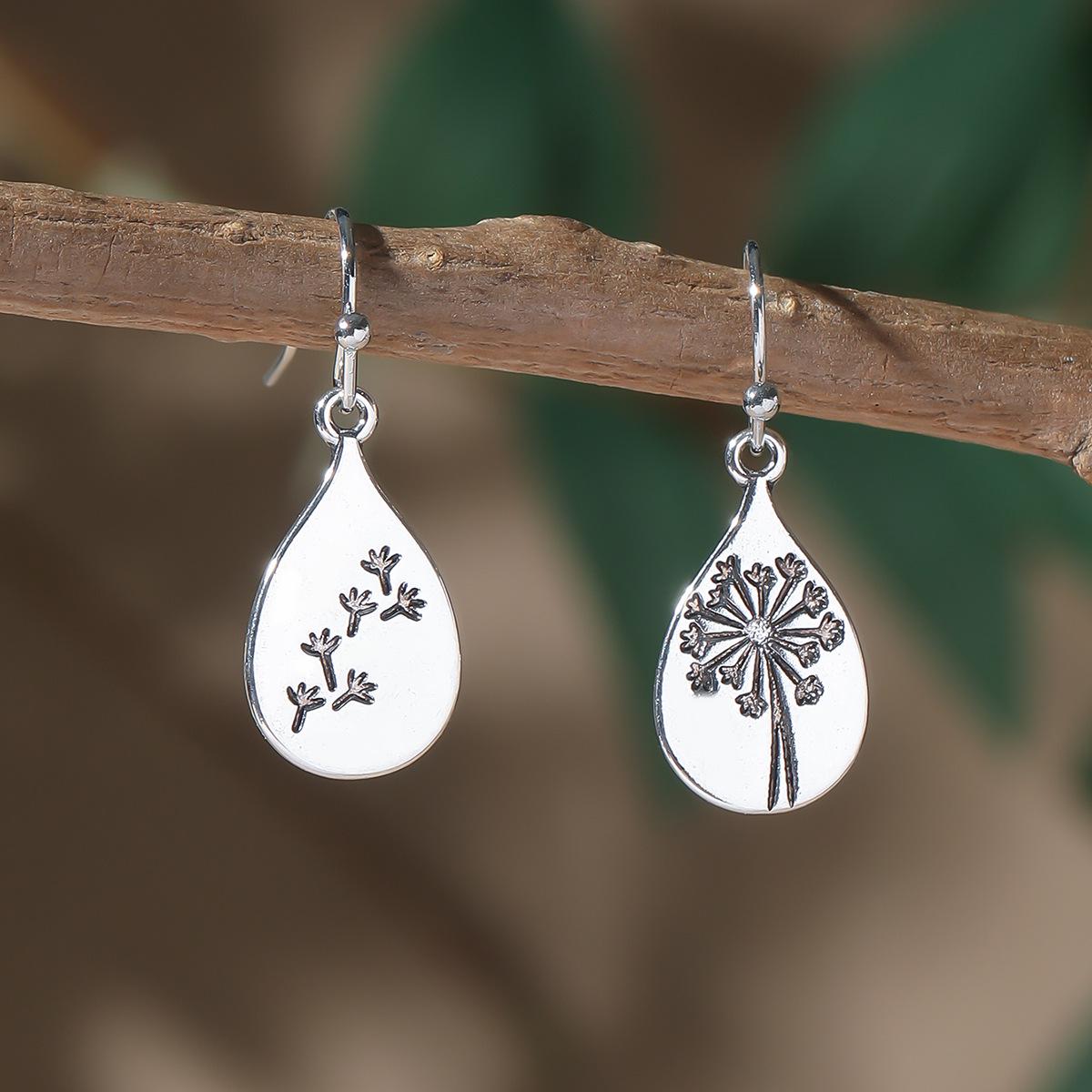 Retro Dandelion Flower Teardrop Earrings - Asymmetrical Ethnic Style