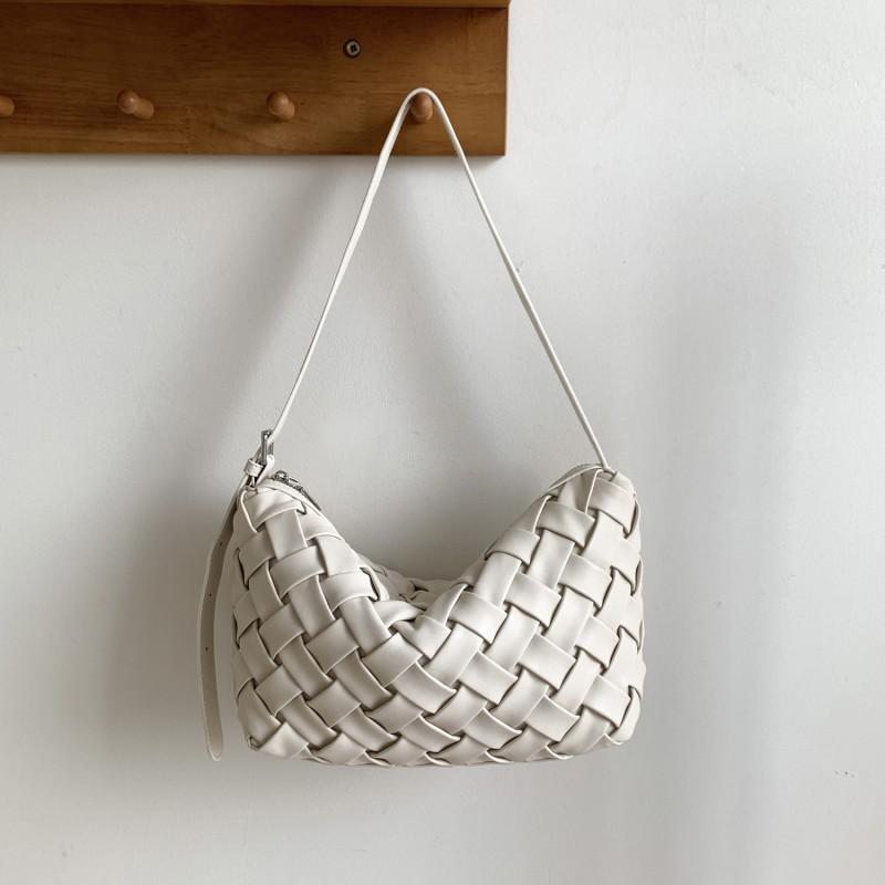 

2026 Korean Daily Work Commuter Shoulder Bag Women s High-end Armpit Casual Pu Leather Handheld Woven белый