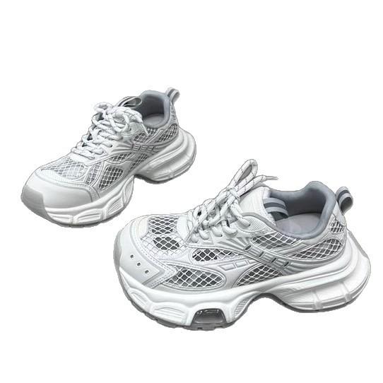 European Station 2025 Summer New Platform Dad Shoes Leather Muffin Bottom Casual Sports Women's Shoes Single Net Breathable Shoes