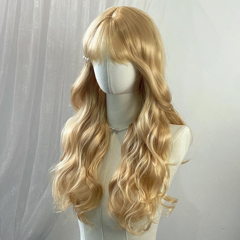Full Bangs Long Curly Hair Set Women'S Wig Personalized Fashion Outdoor Party Simulation Head-Wearing Synthetic Wig