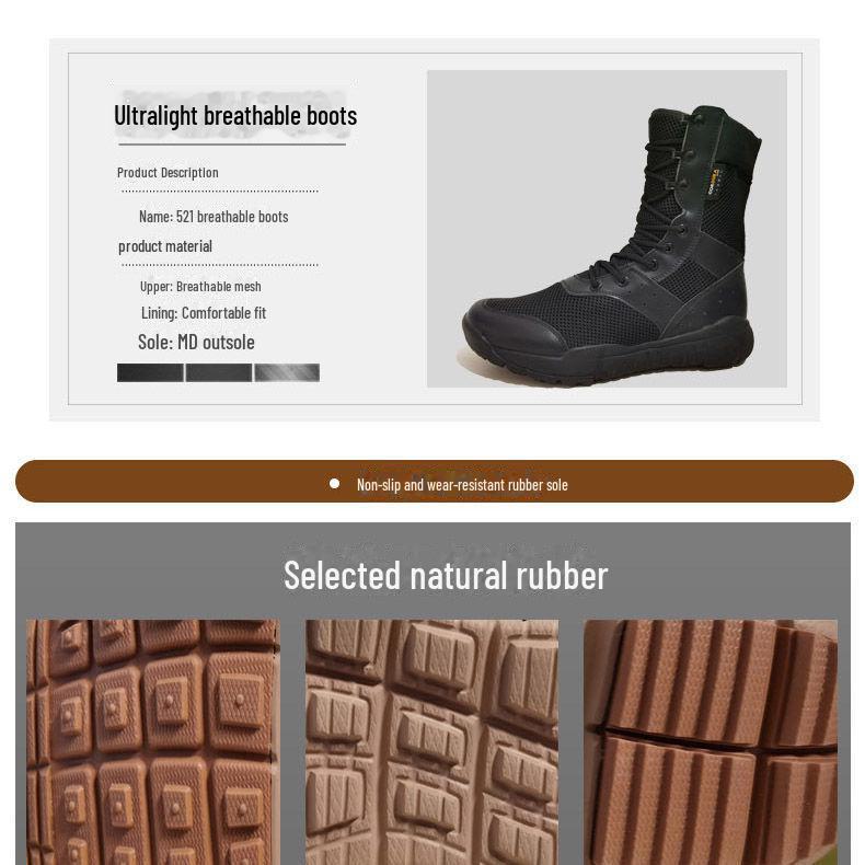 Summer Ultra-Light Breathable High-Top Desert Canvas Combat Boots - Lightweight Military-Style Outdoor Shoes with Zipper