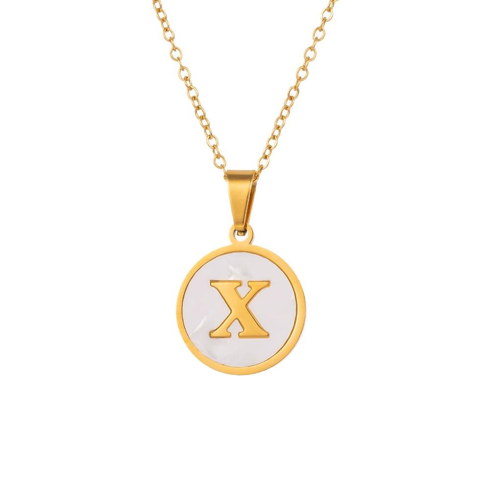 Round Gold Color 26 Letter Necklaces Alphabet Shell Pendant Necklace for Women Men Stainless Steel Chain Jewelry 1PC